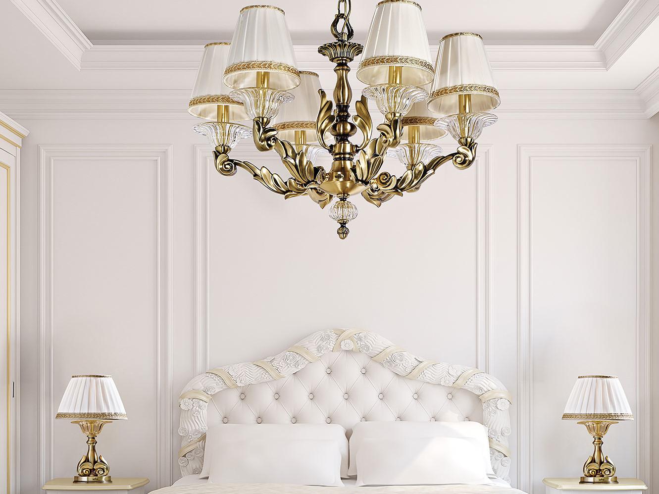 LUCILLA 551/6 Satin brass chandelier with crystal and shades