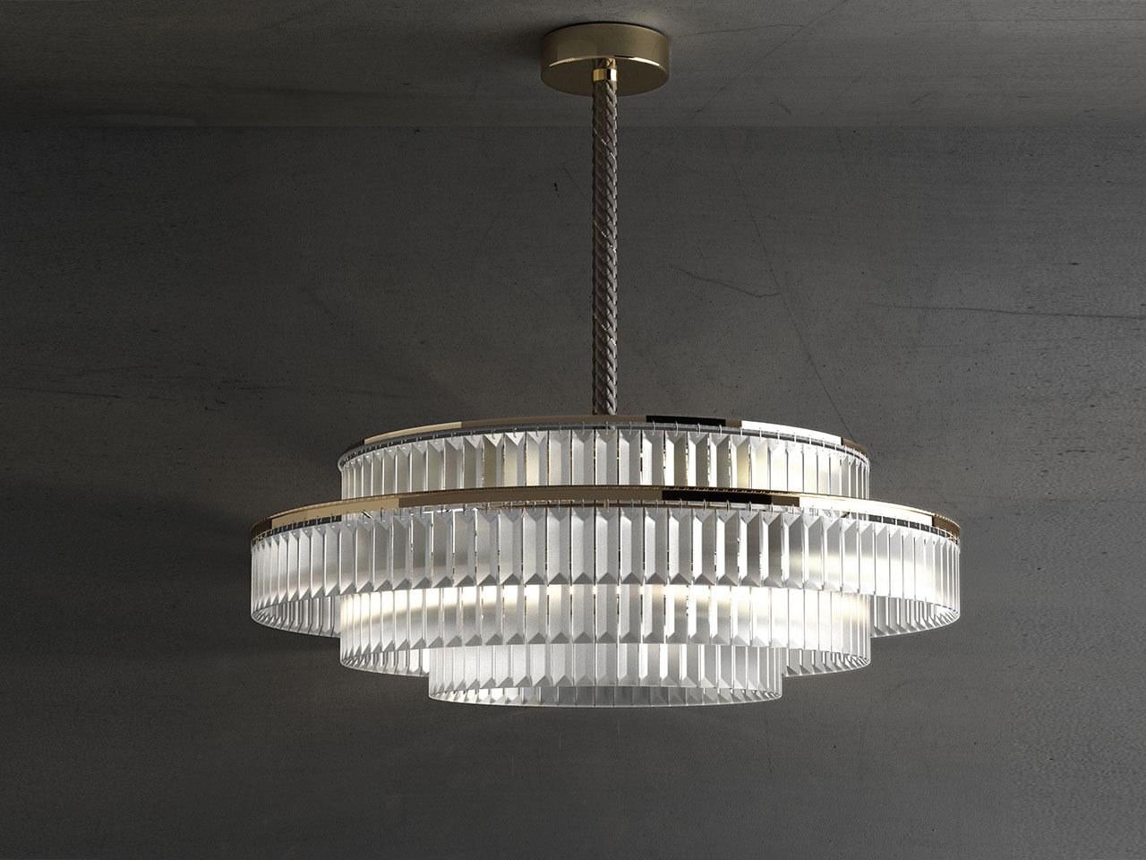CHARLES LED etched glass pendant lamp with crystals