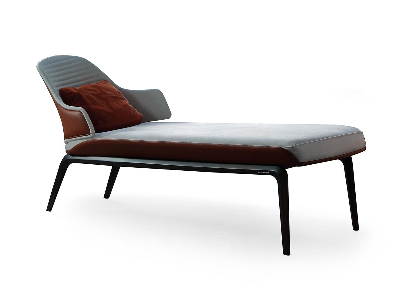 VELA Upholstered leather Chaise longue