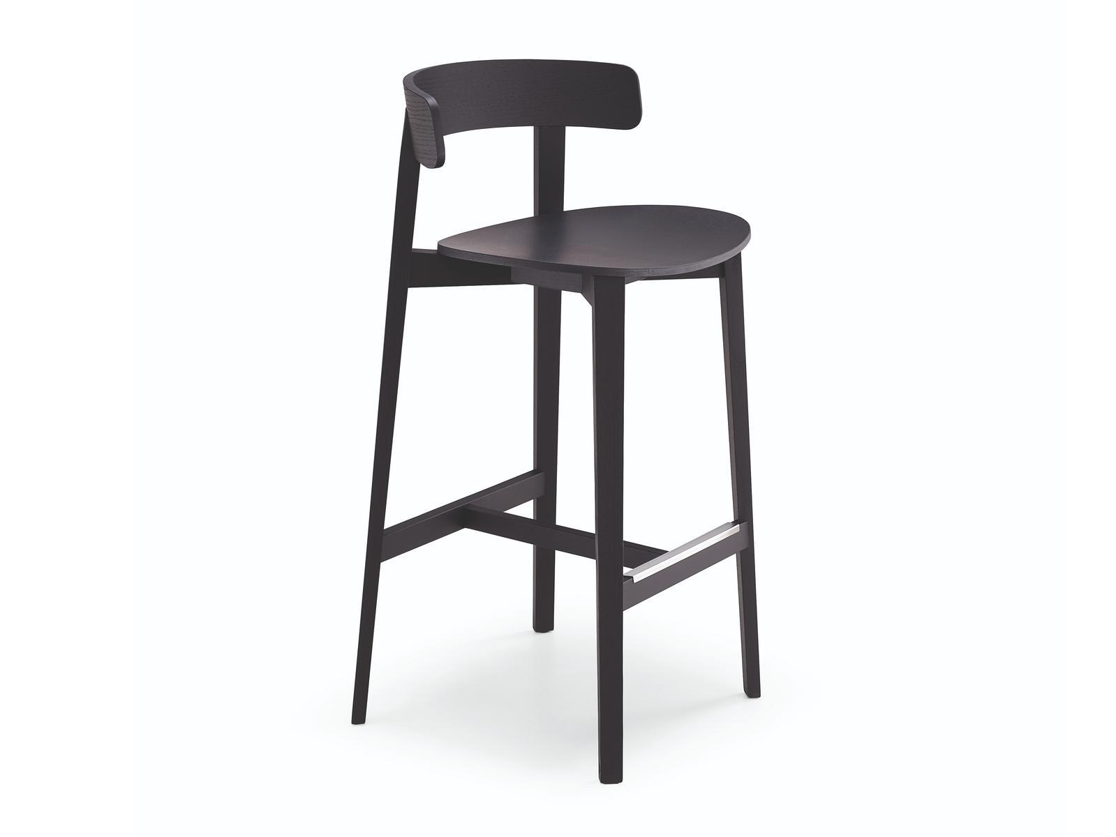 MAYA High wooden stool with back with footrest