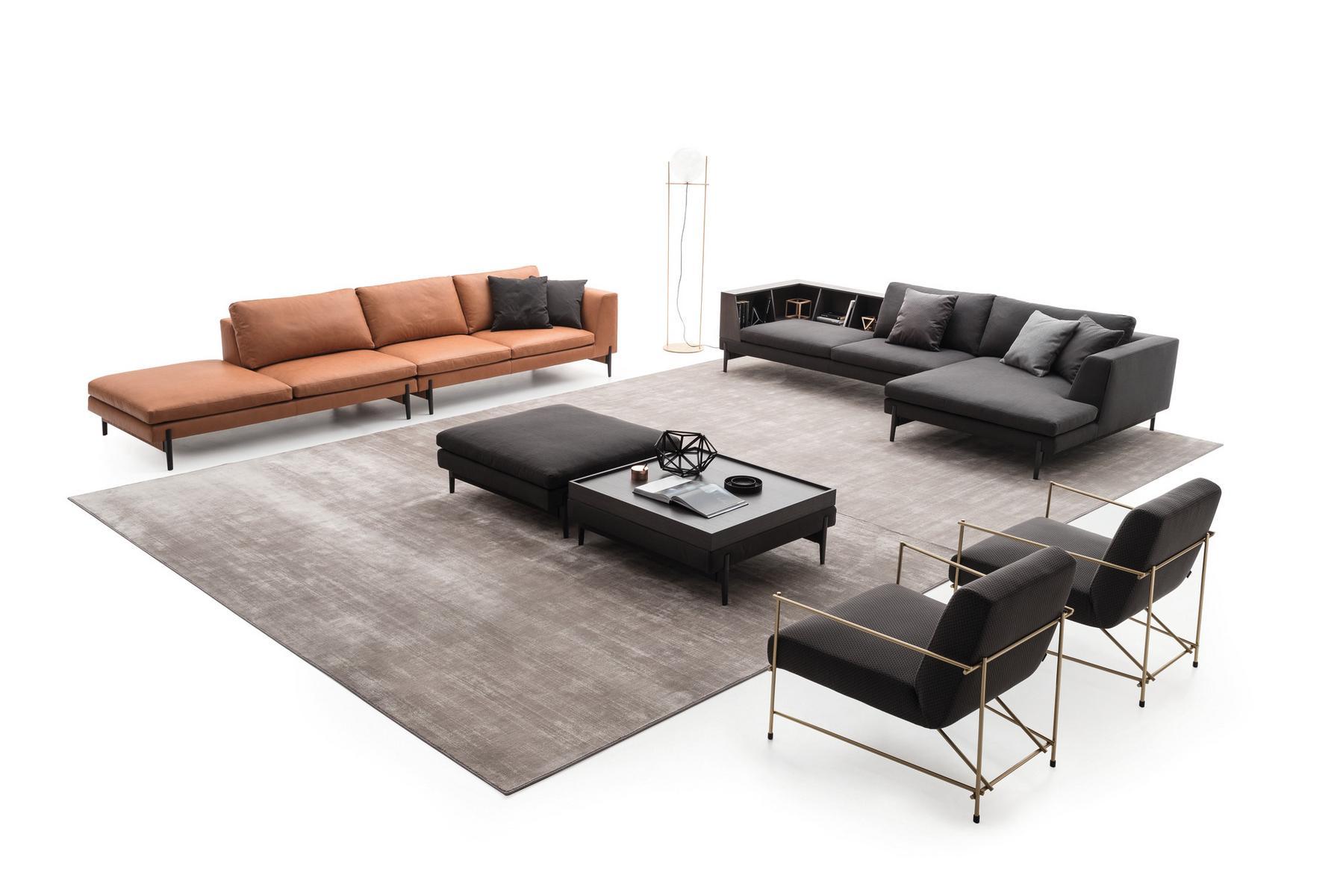 KIM Fabric sofa with chaise longue with integrated magazine rack