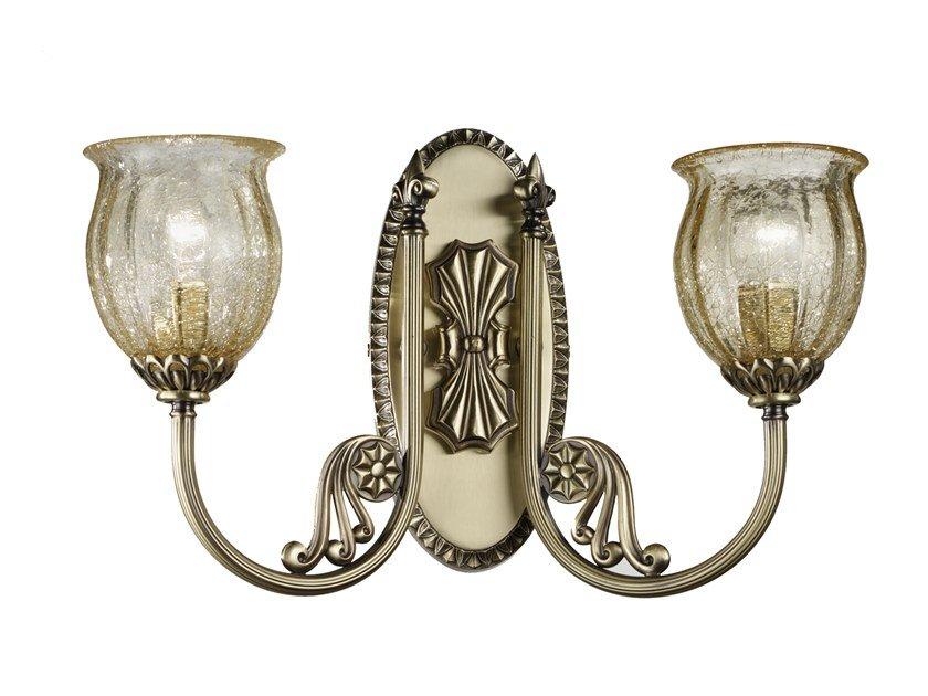 AMANDA 227/A2 Antique brass wall light with amber crackle glass