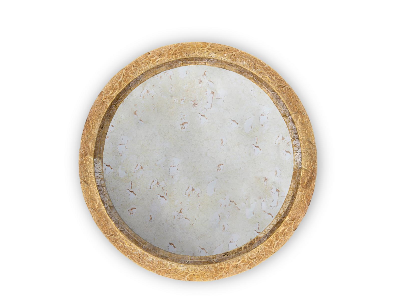 RING FILIGREE II Round framed wall-mounted brass mirror