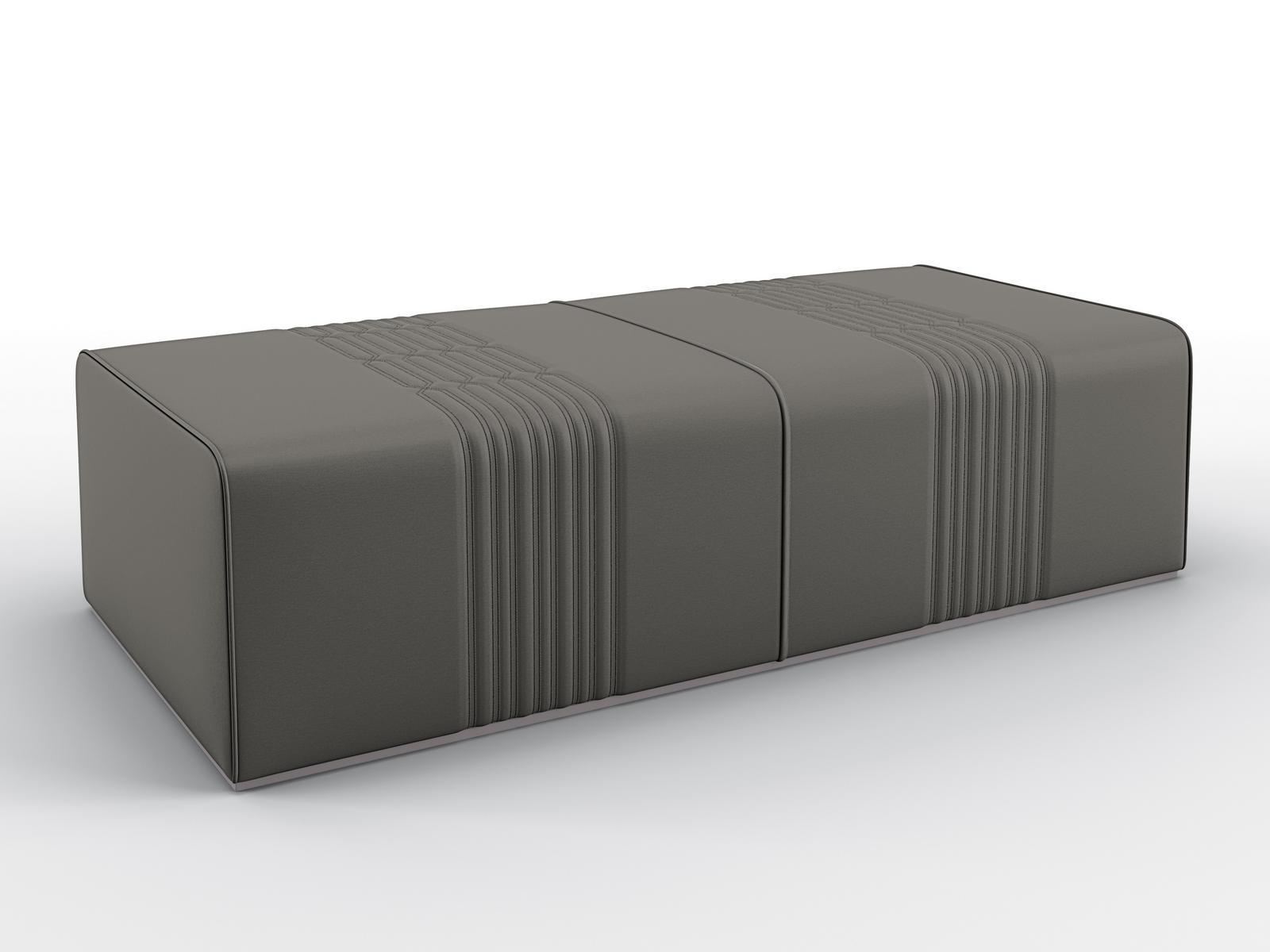 GREY Upholstered rectangular leather pouf