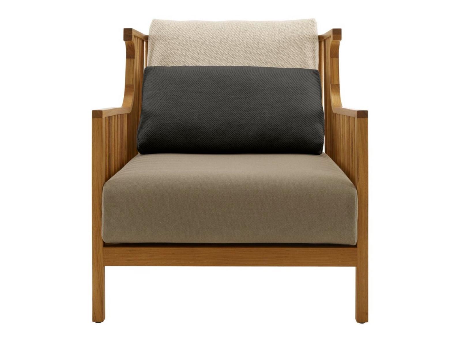 ELIZABETH TECK Upholstered teak garden armchair with armrests