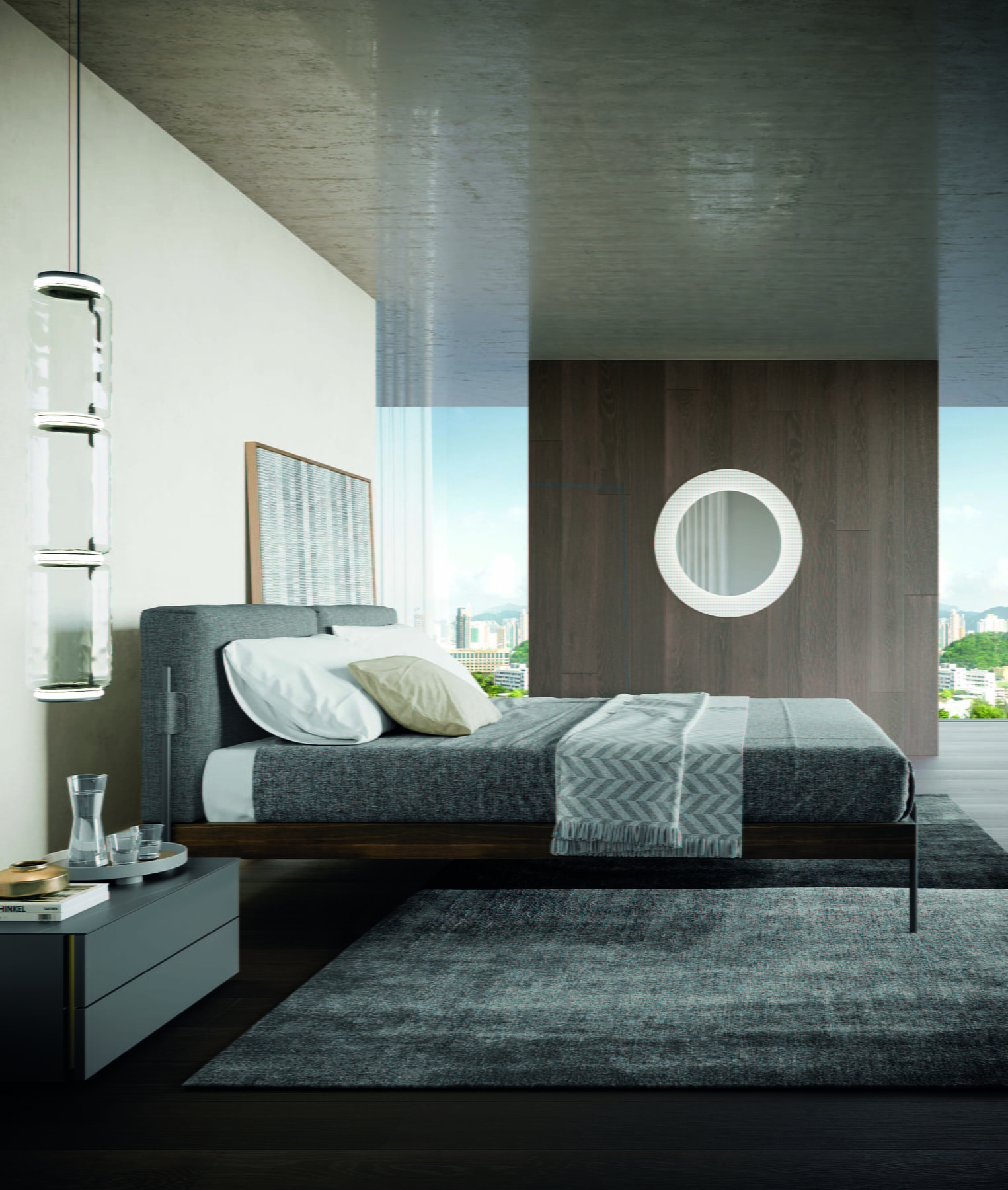 SUPERNOVA Fabric bed with upholstered headboard