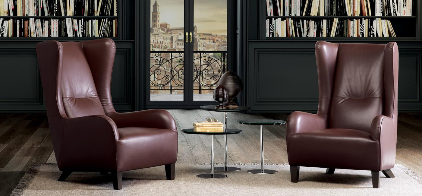 MARLENE Leather armchair with armrests