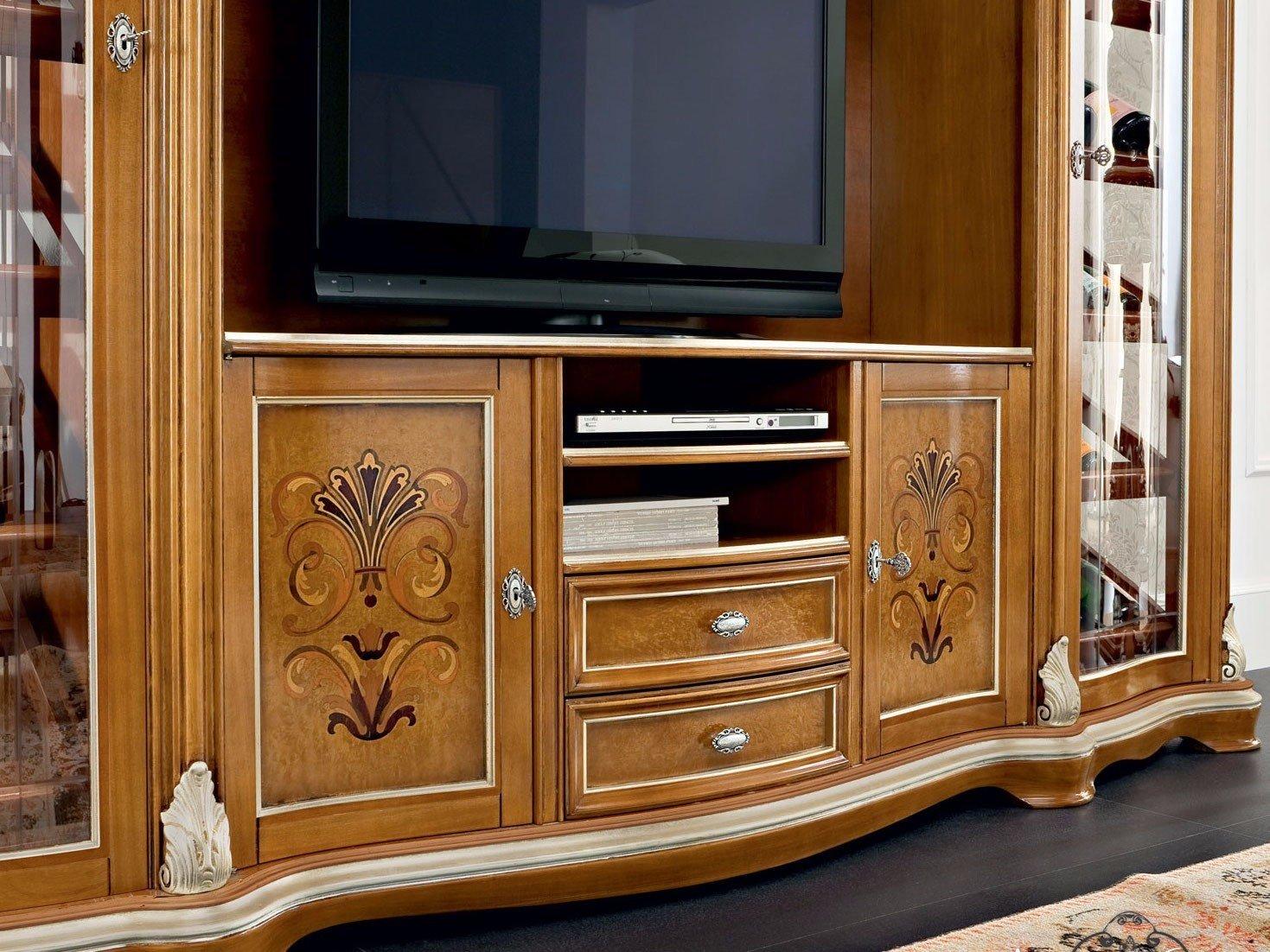 13134 Baroque wooden highboard with doors with drawers