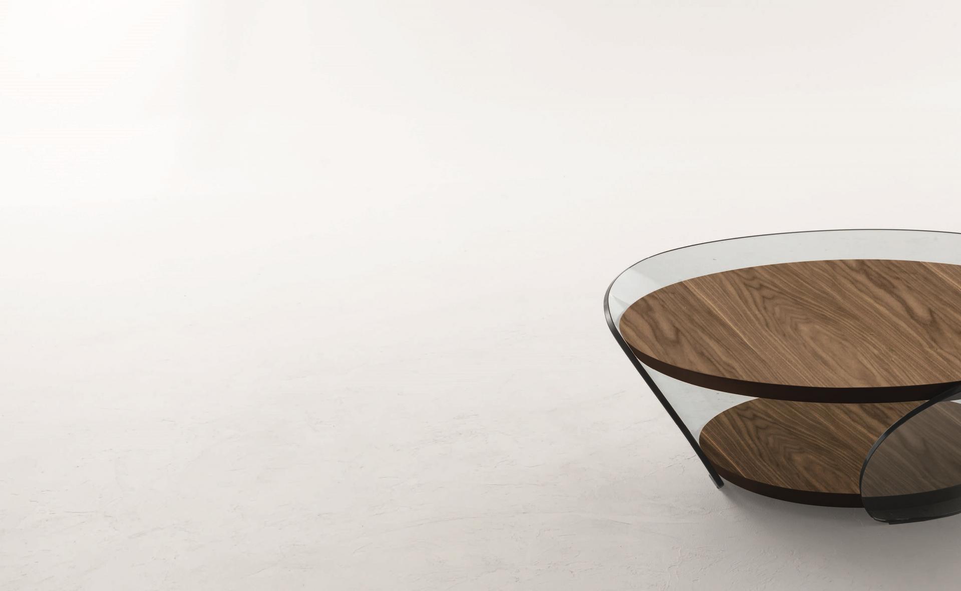 RAFFAELLO Round wood and glass coffee table