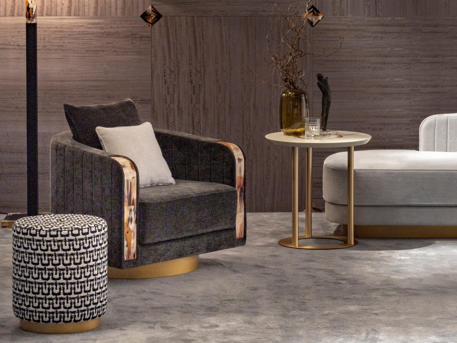 AFRODITE 7044B Swivel fabric armchair with armrests