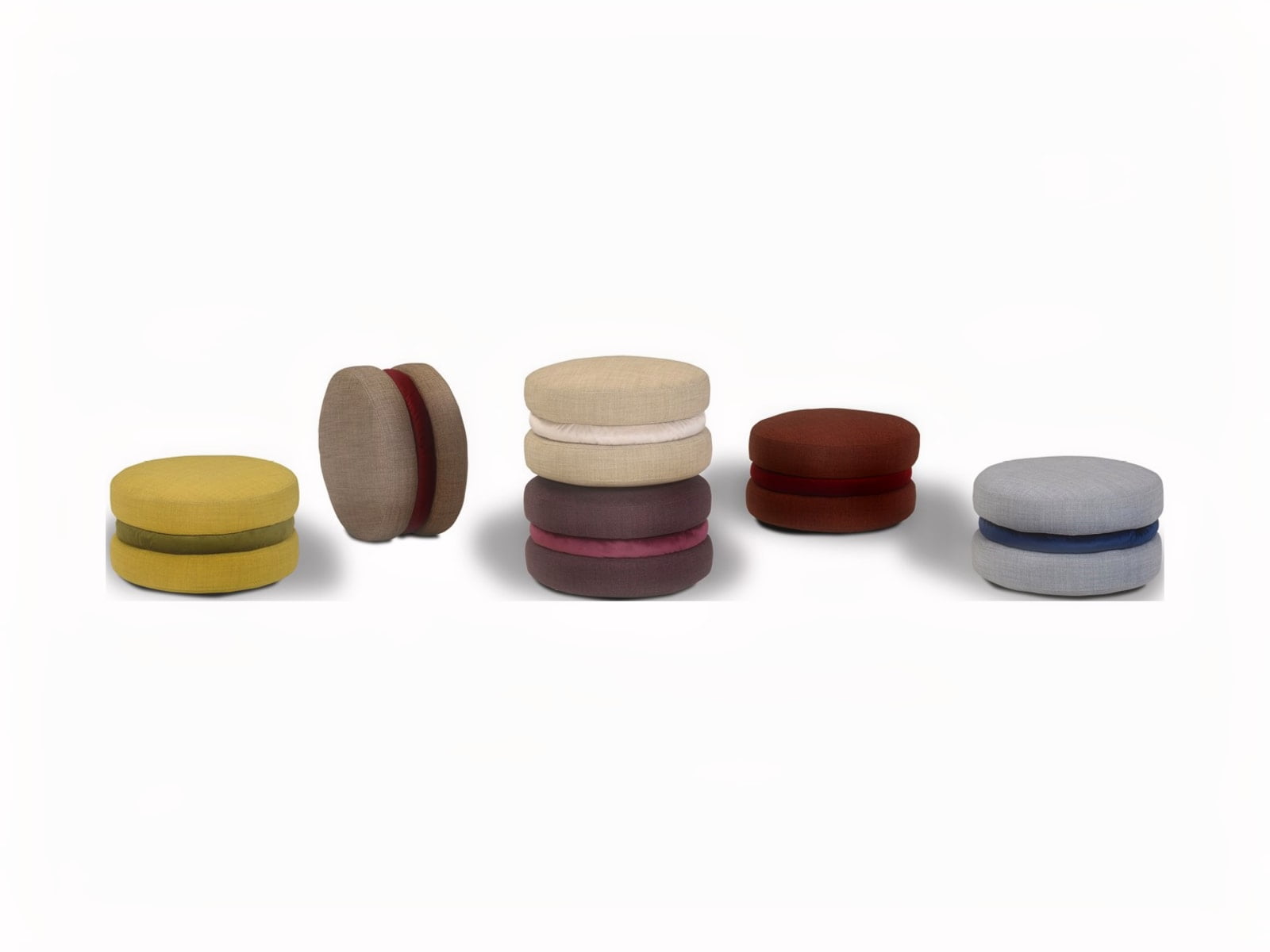 MACARONS Trapezio footstools offer unique, versatile design, suitable for any room, with soft comfort and choice of fabric or leather finishes. Ideal for both aesthetic and functional needs.