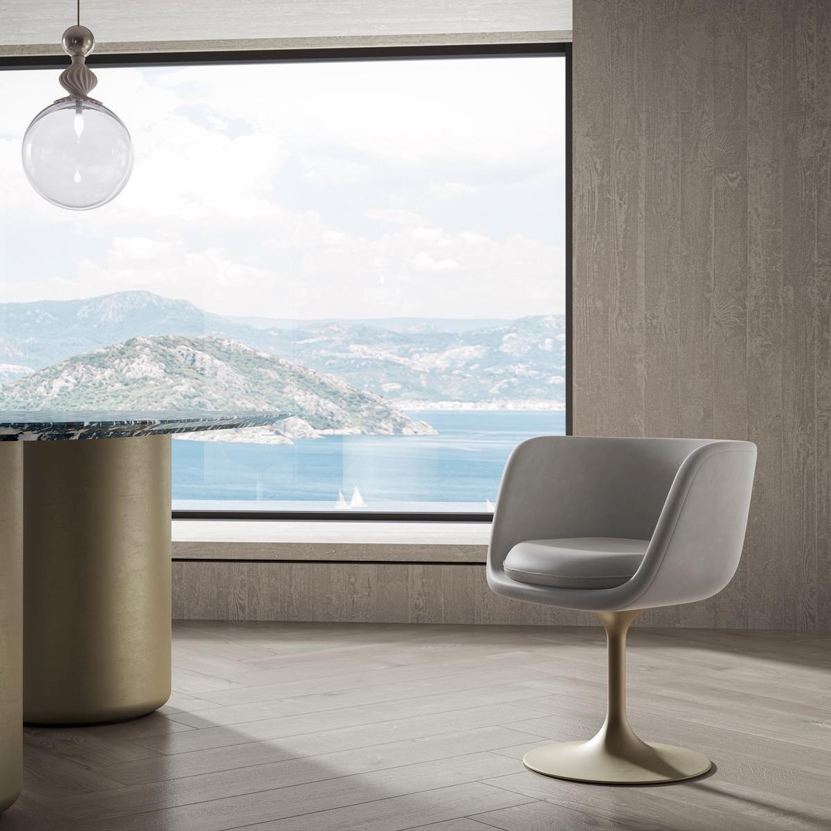 VOYAGE Swivel leather easy chair