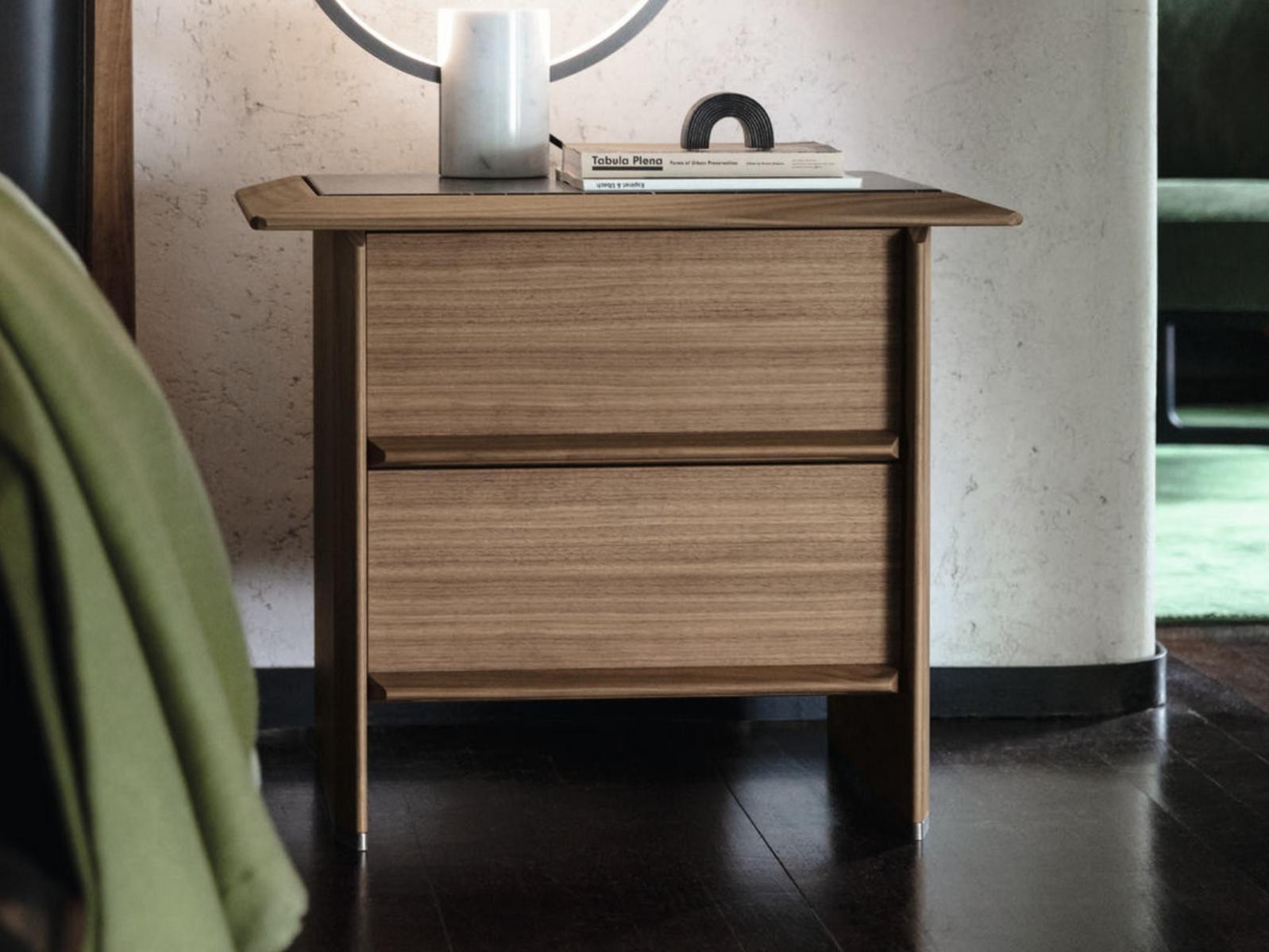 TAMOK Rectangular walnut bedside table with drawers