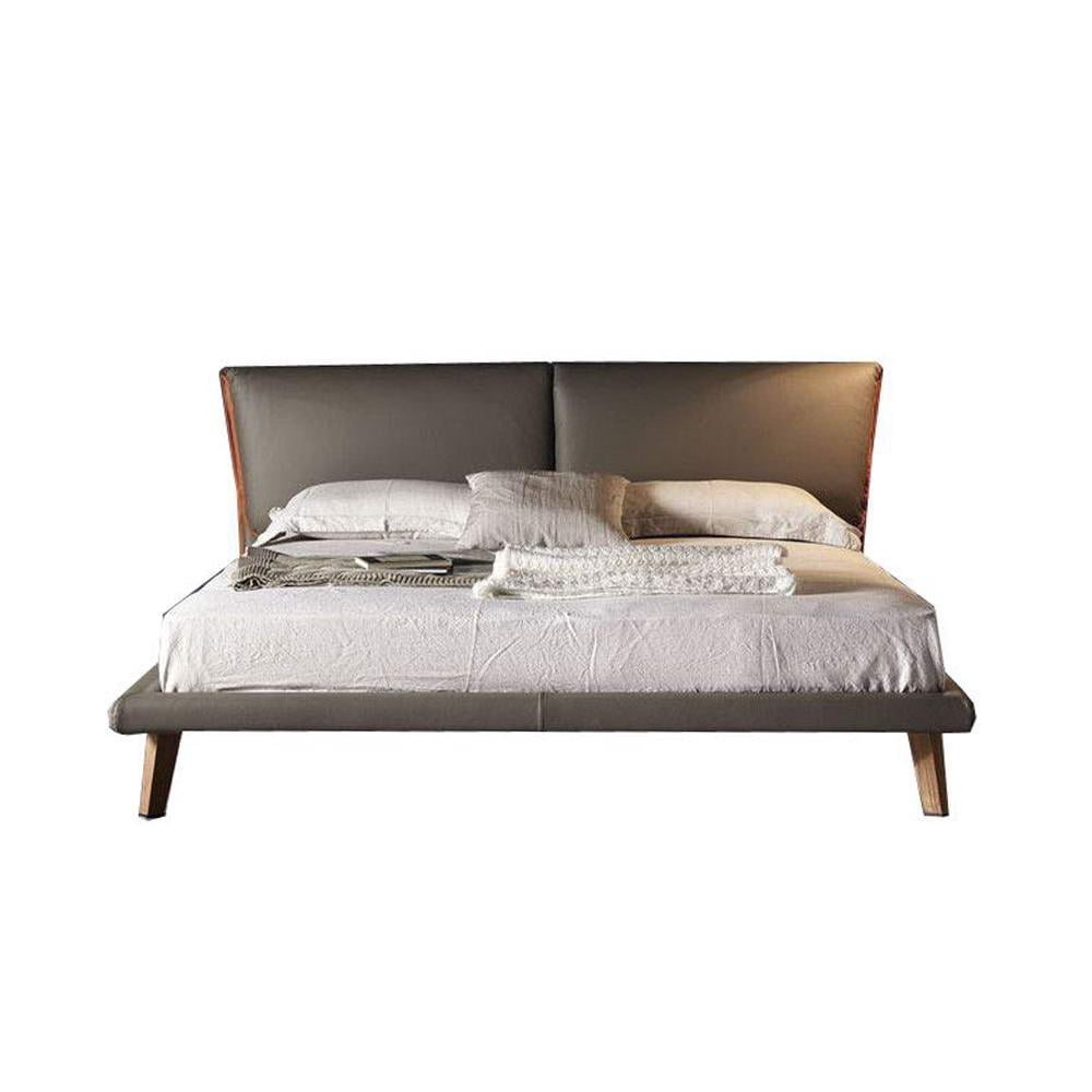 ADAM Wood bed with upholstered headboard