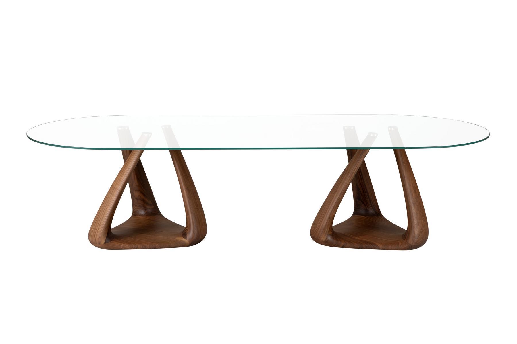 BIG RIZOMA Oval glass table and walnut base