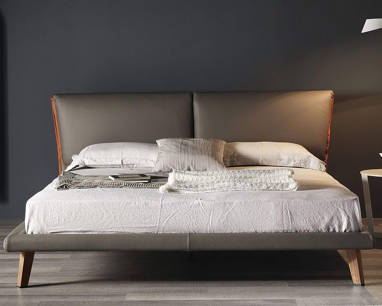 ADAM Wood bed with upholstered headboard