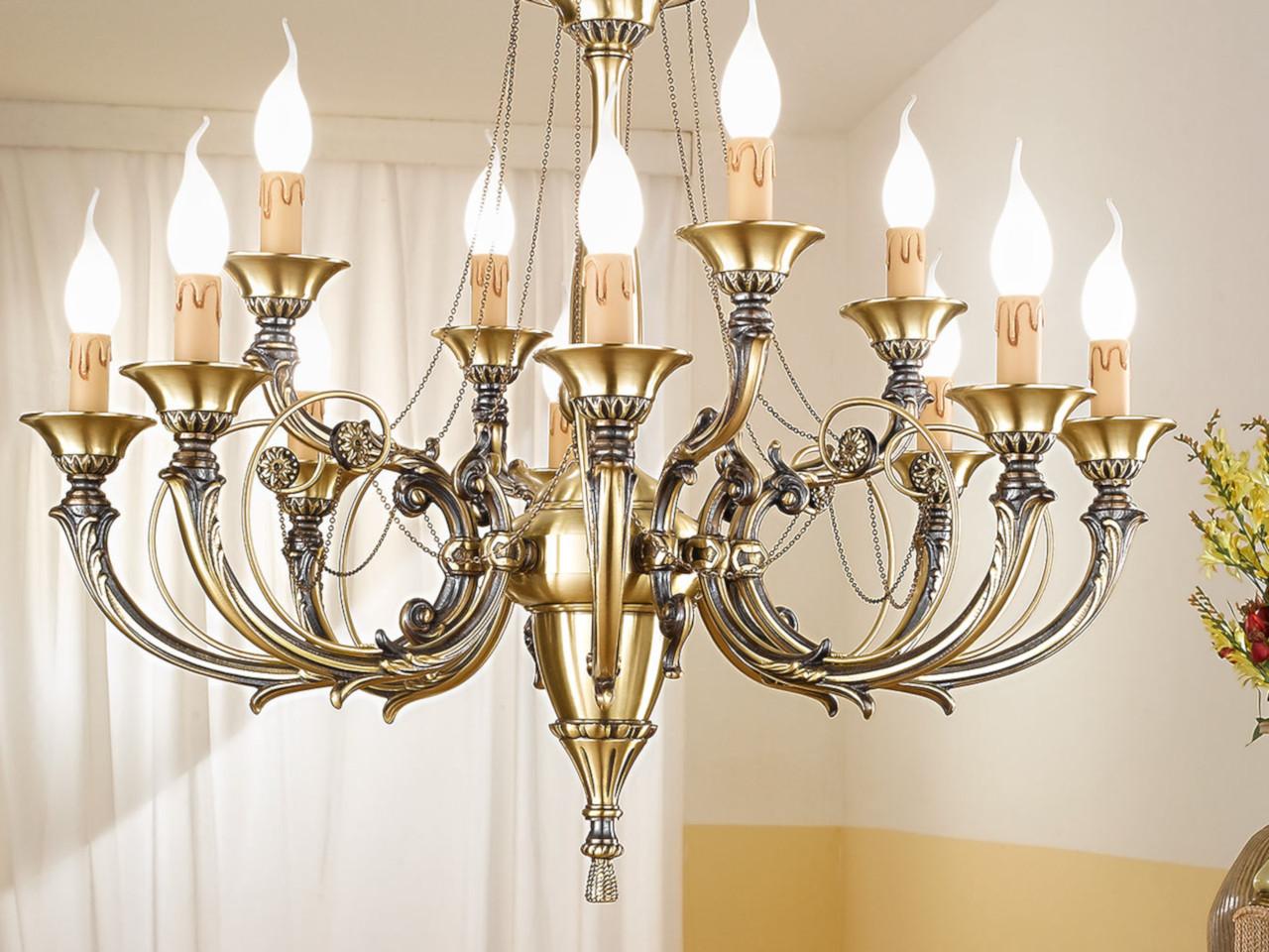 GINEVRA 858/8+4 Antique Brass chandelier