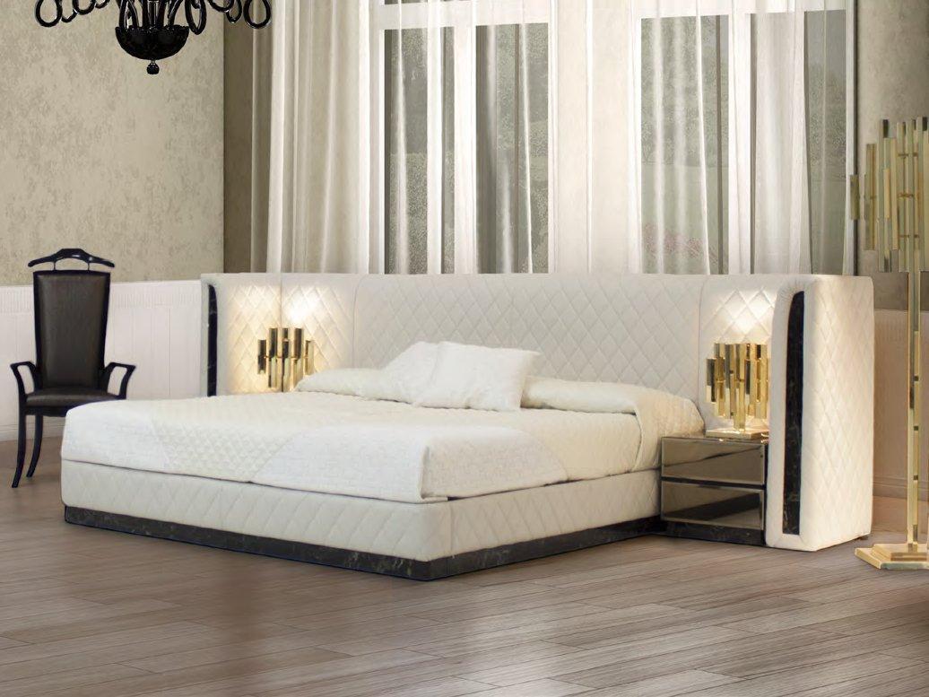 ROYAL Leather double bed with upholstered headboard