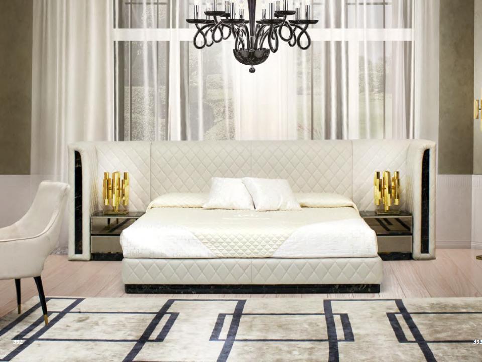ROYAL Leather double bed with upholstered headboard