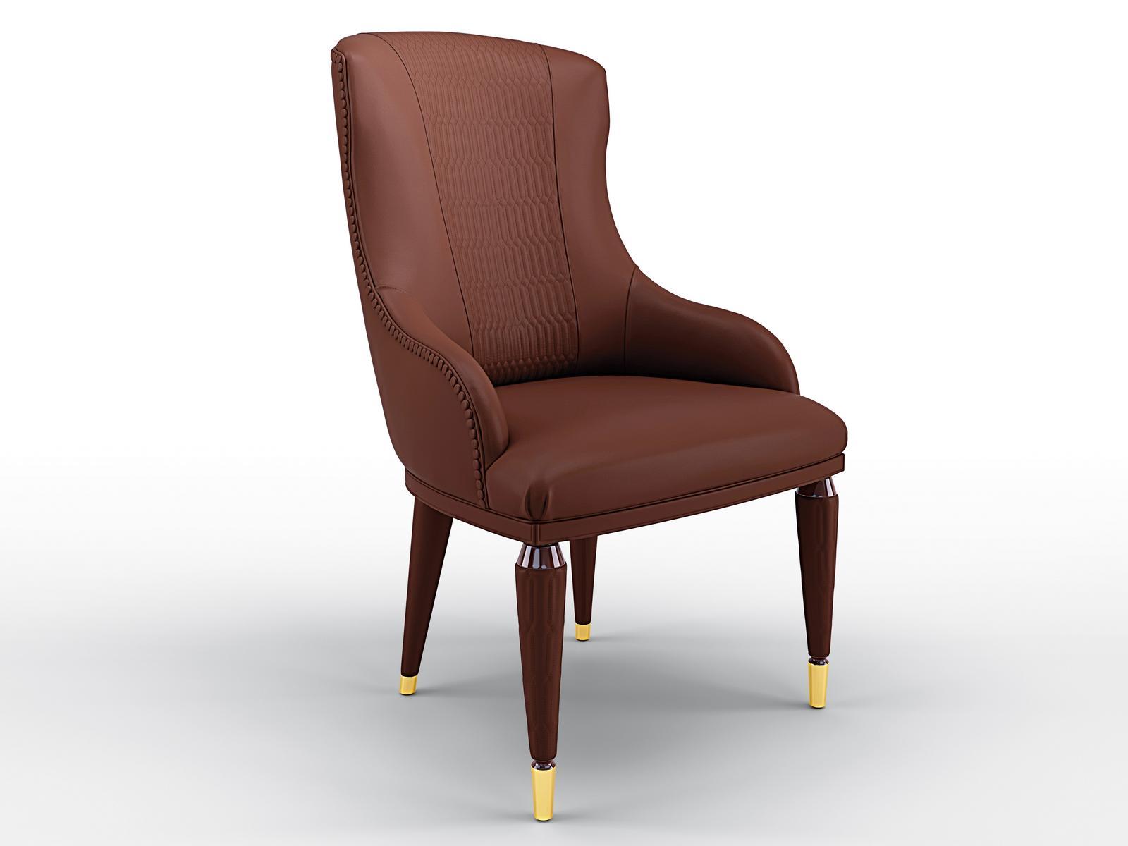 DILETTA Upholstered leather chair with armrests