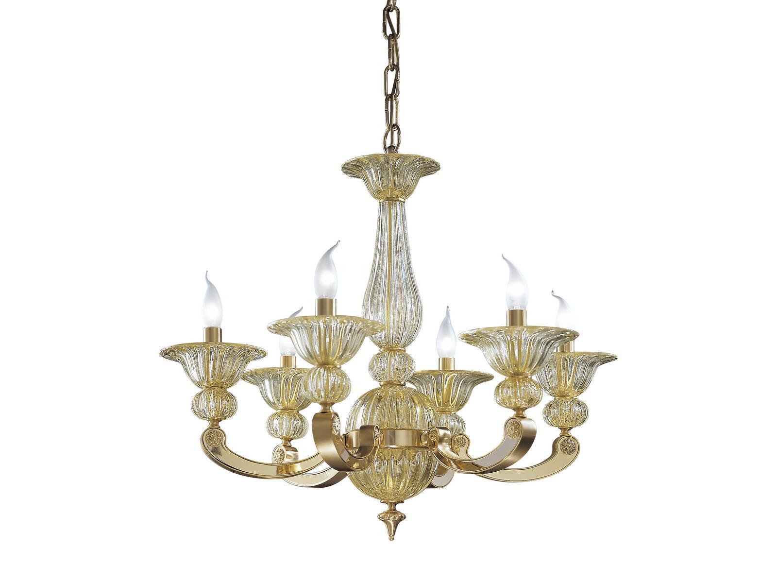 AMNY 267/6 Gold/satin gold plated chandelier with clear crystal