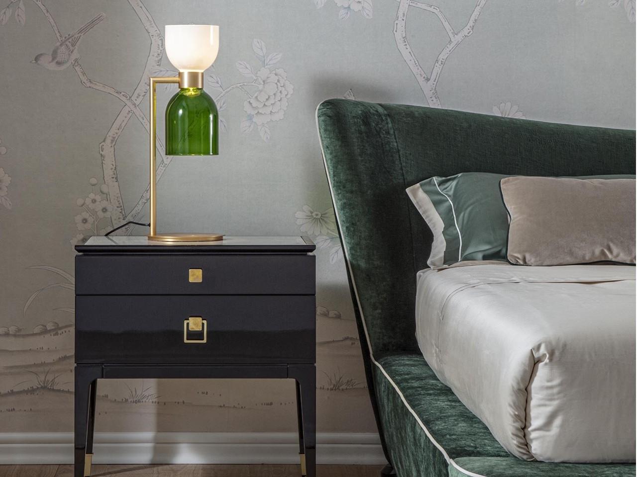 CATERINA 4026/LG LED glass and bushed brass table lamp with dimmer