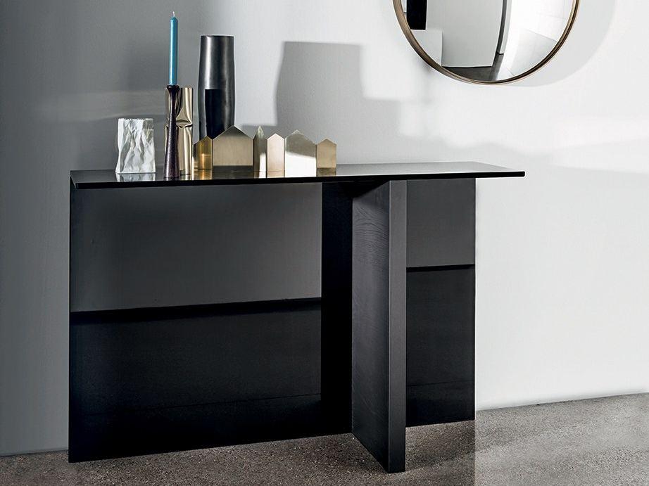 REGOLO Rectangular wood and glass console table