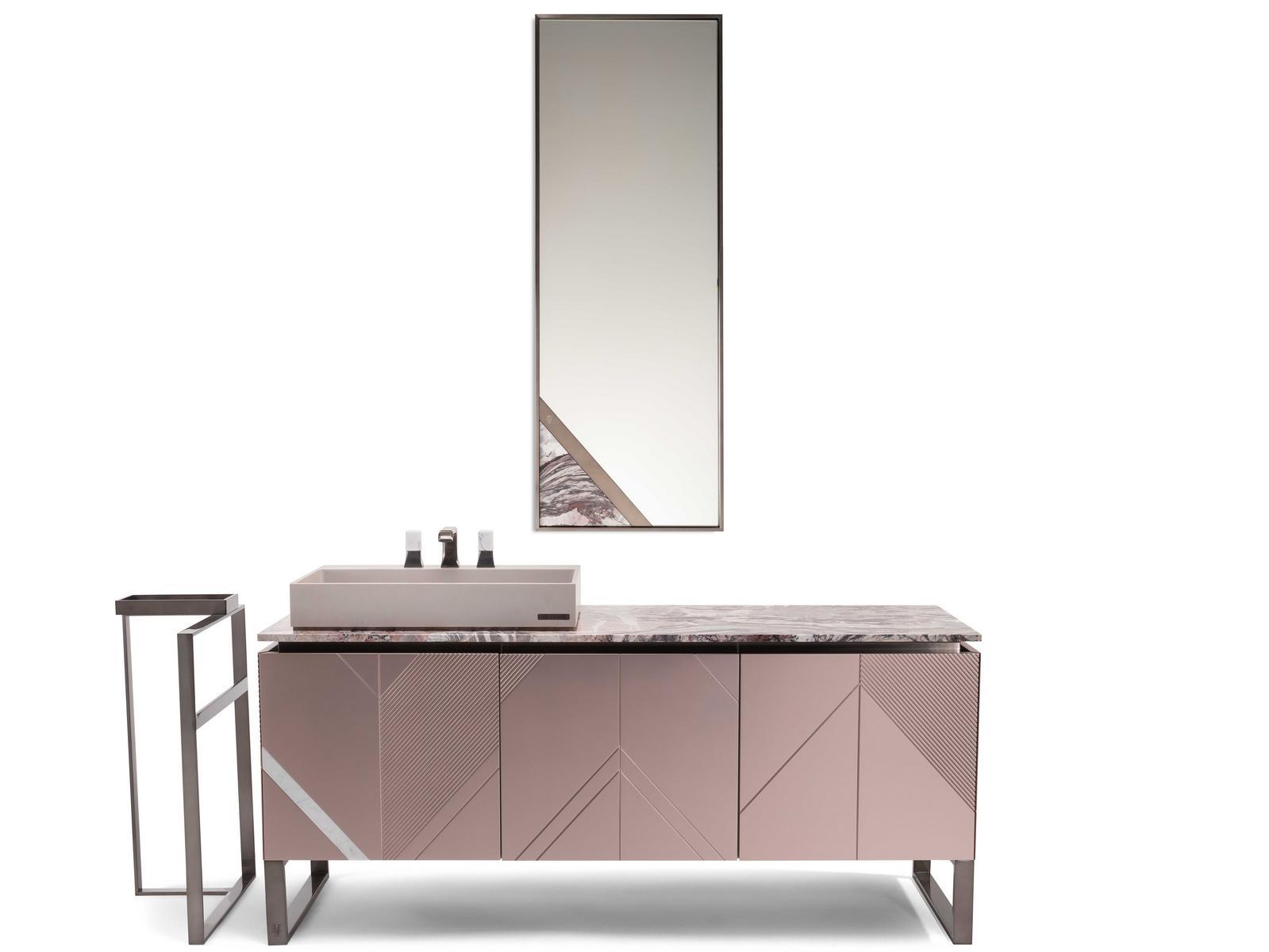 PLEASURE Wooden vanity unit with doors with mirror