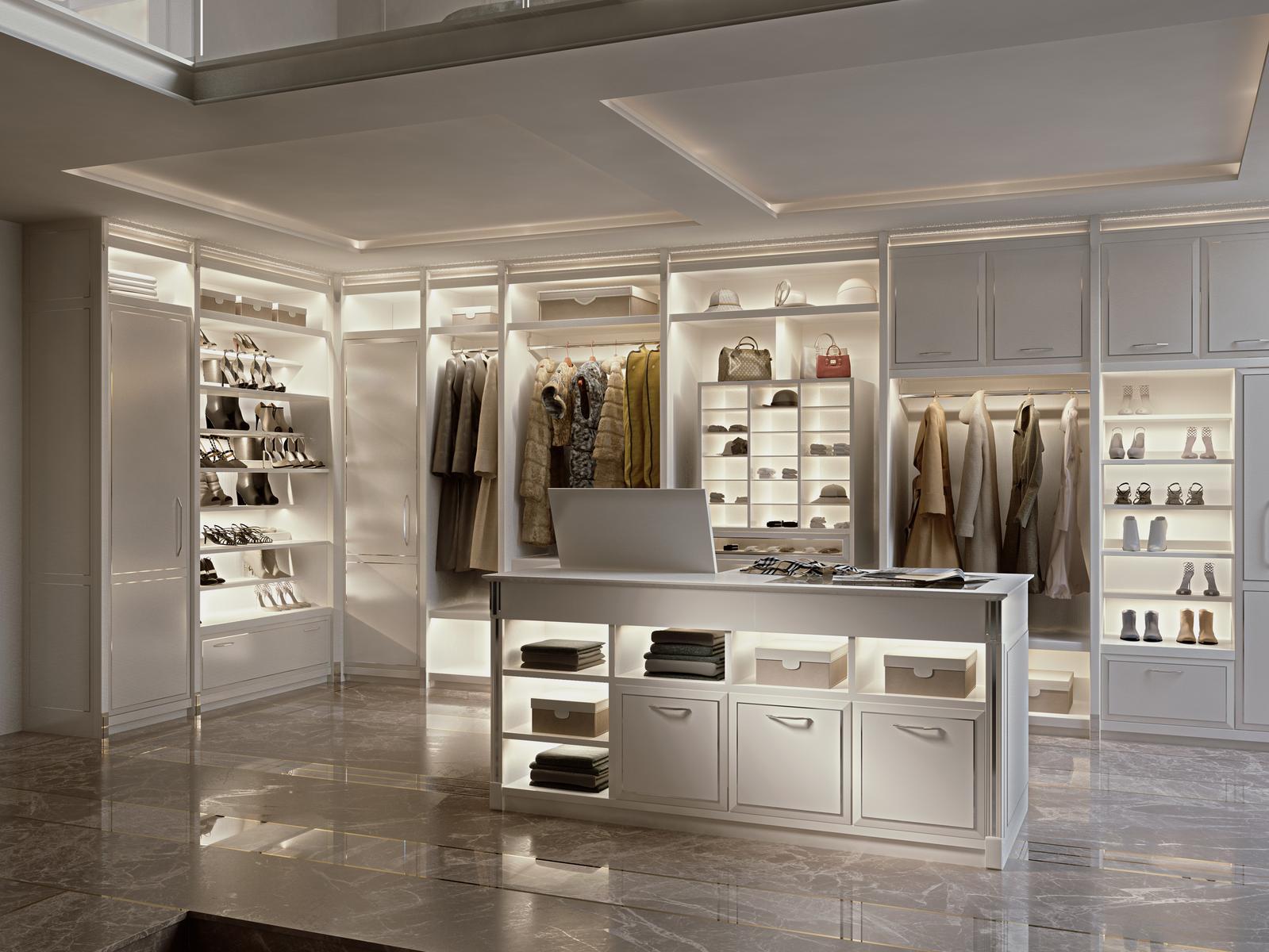 ESSENZA Custom walk-in wardrobe with integrated lighting