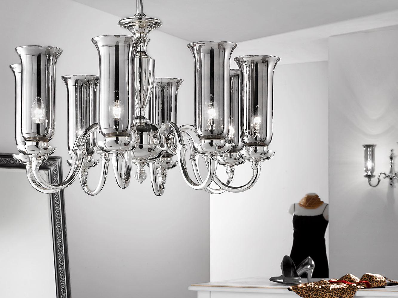OSCAR 180/8 Polished nickel chandelier with platinum glass