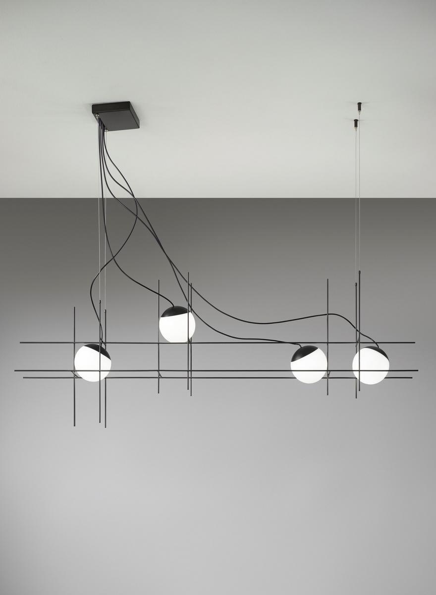 PLOT FRAME SP LED pendant lamp in metal and blown glass