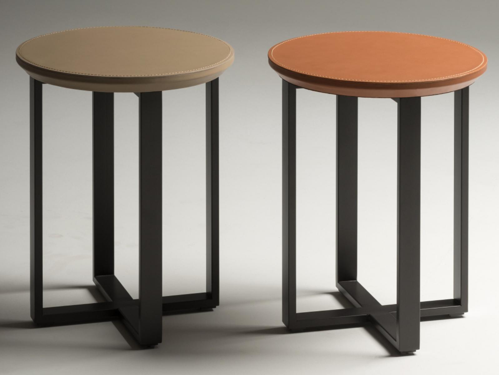 SCRICCIOLO Round tanned leather and steel coffee table SCRICCIOLO Round tanned leather and steel coffee table