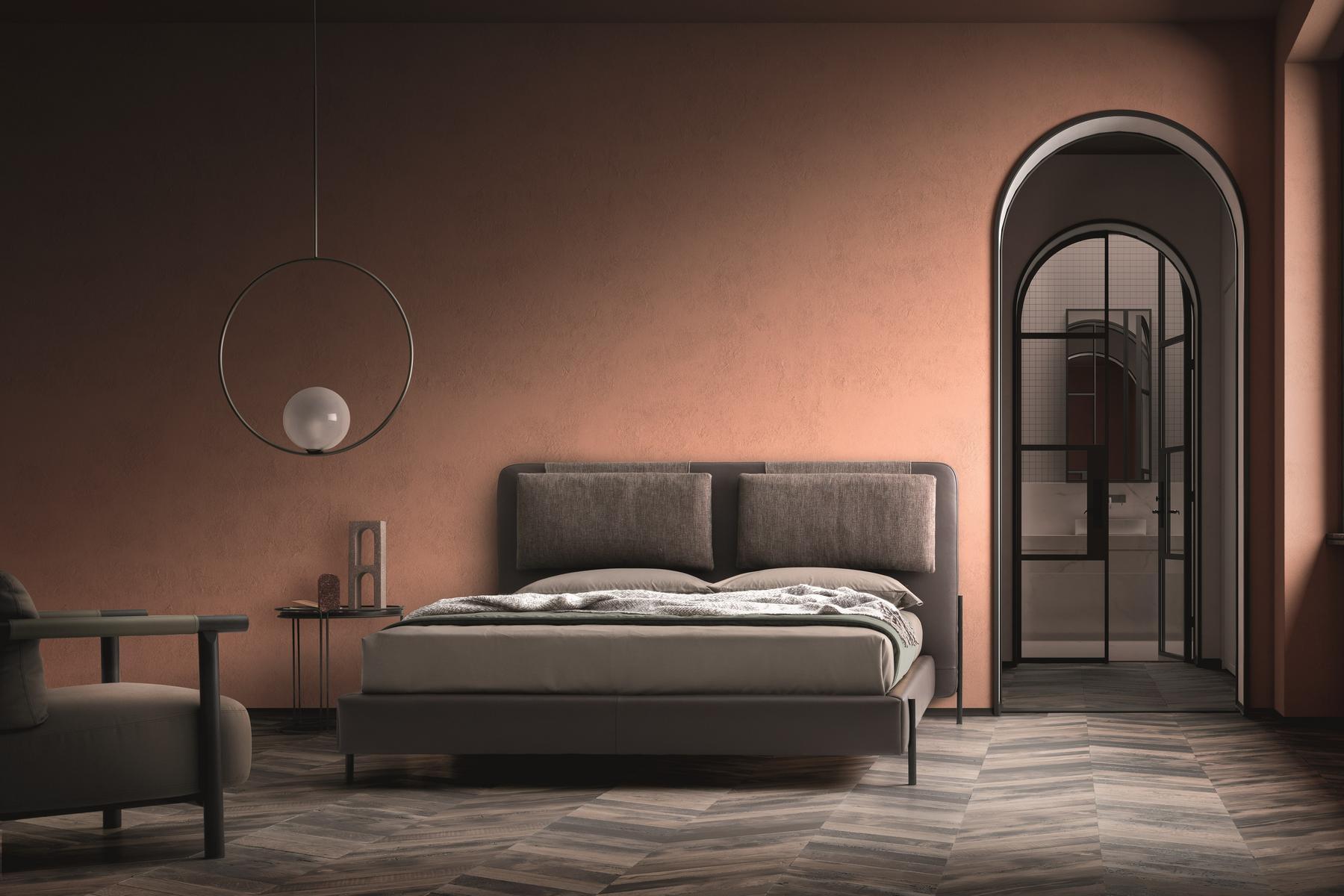 ALAR Leather bed with upholstered headboard