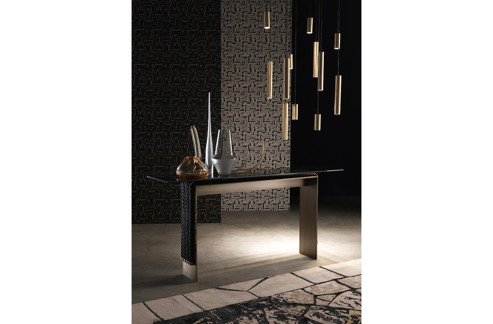 GLASGOW Rectangular metal and glass console table