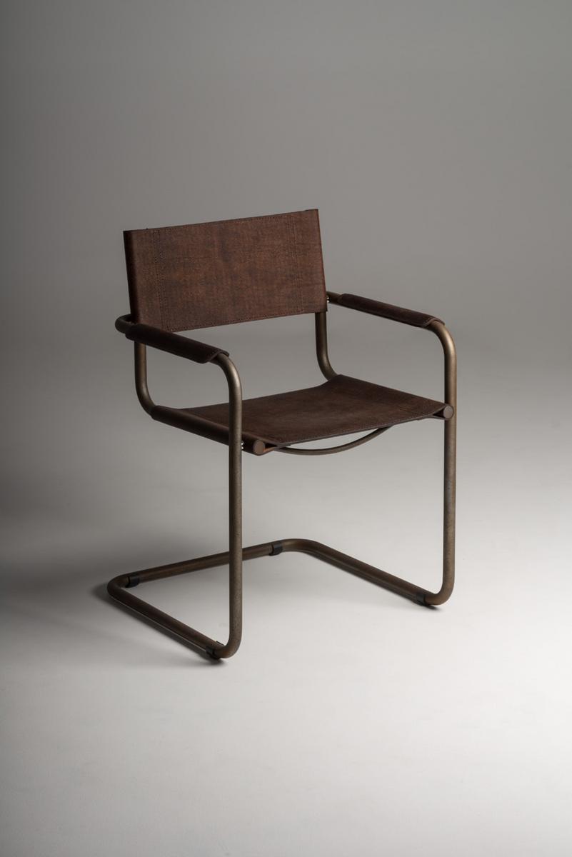 MECCANICA Cantilever Corten™ and tanned leather chair with armrests