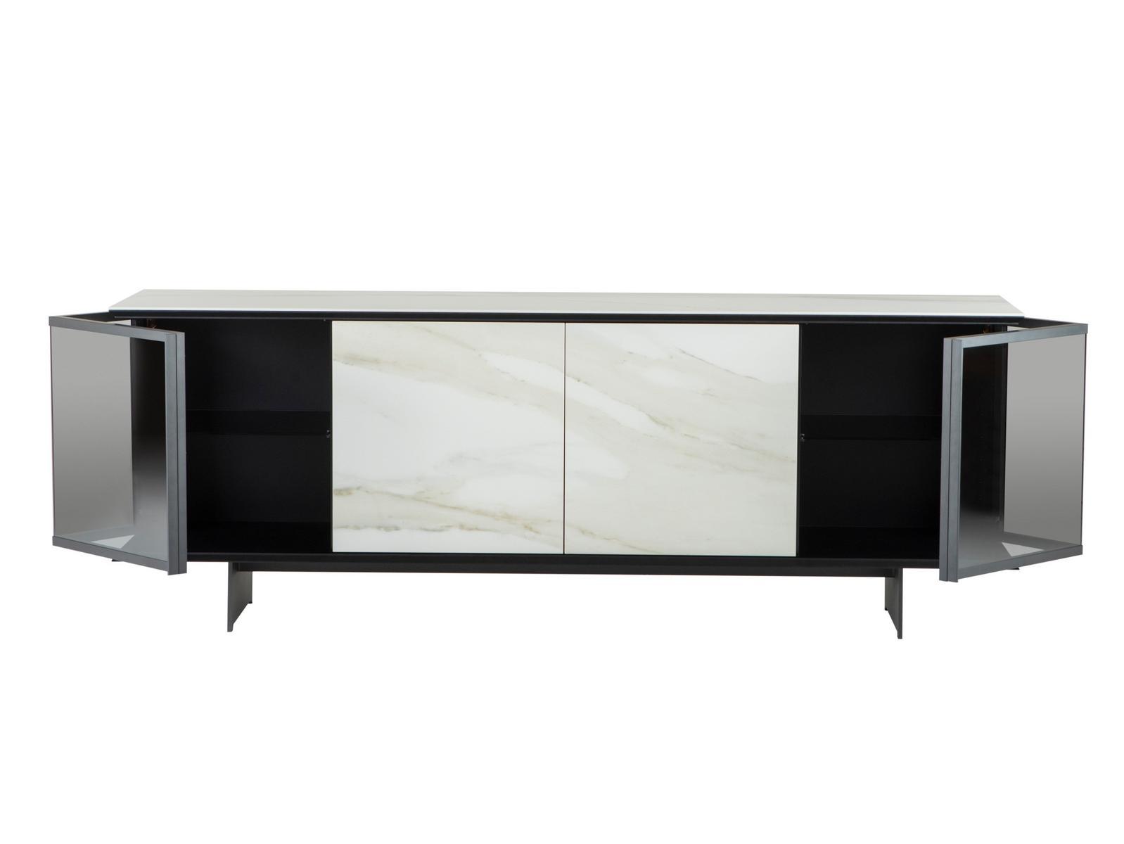 AIRA Sideboard in glass and porcelain stoneware with hinged doors