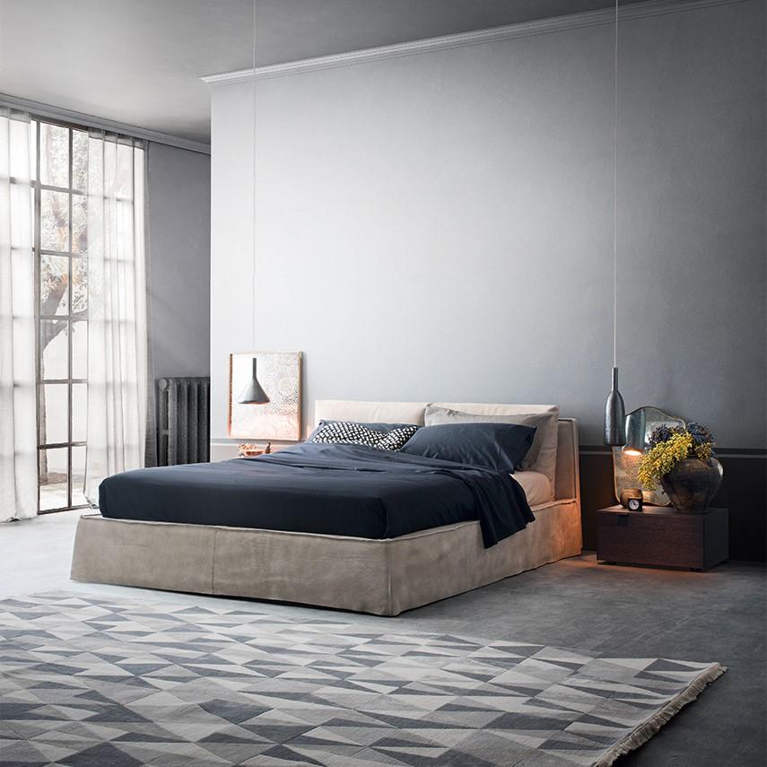 MILANO Velvet bed with upholstered headboard
