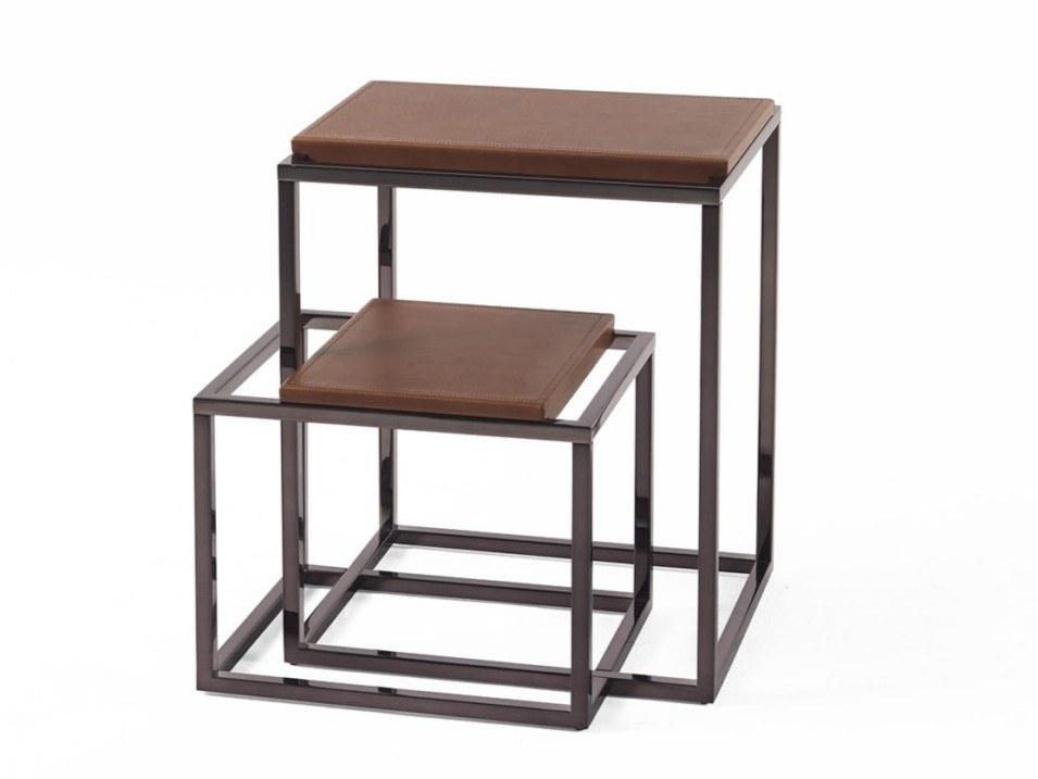 MATRIX Rectangular chrome plated steel and leather coffee table