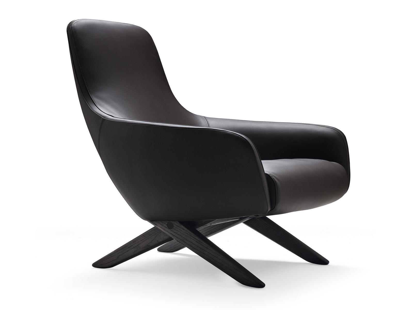 MARLON Upholstered leather armchair with armrests