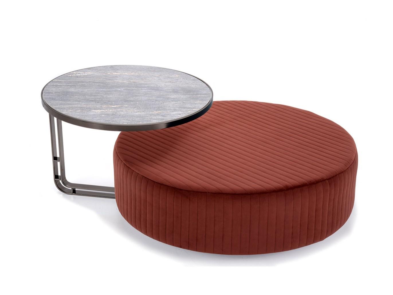 FEBE Upholstered round fabric pouf