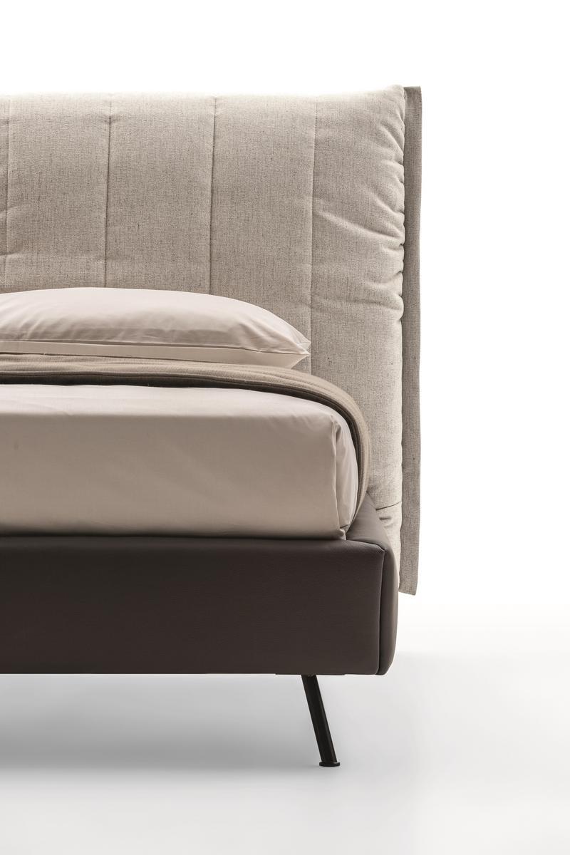 ON LINE Leather and fabric bed with high headboard