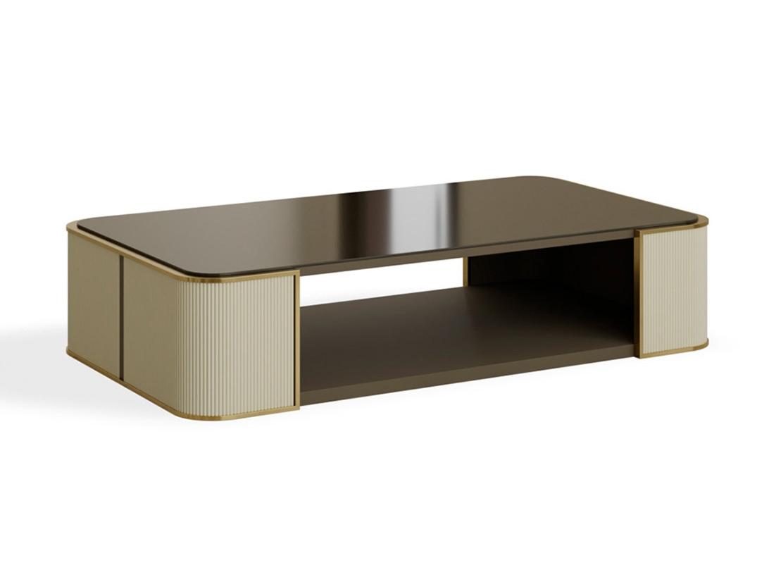 PR.329 Rectangular wooden coffee table with glass top