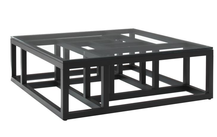 ANTIGONE Low square wood and glass coffee table