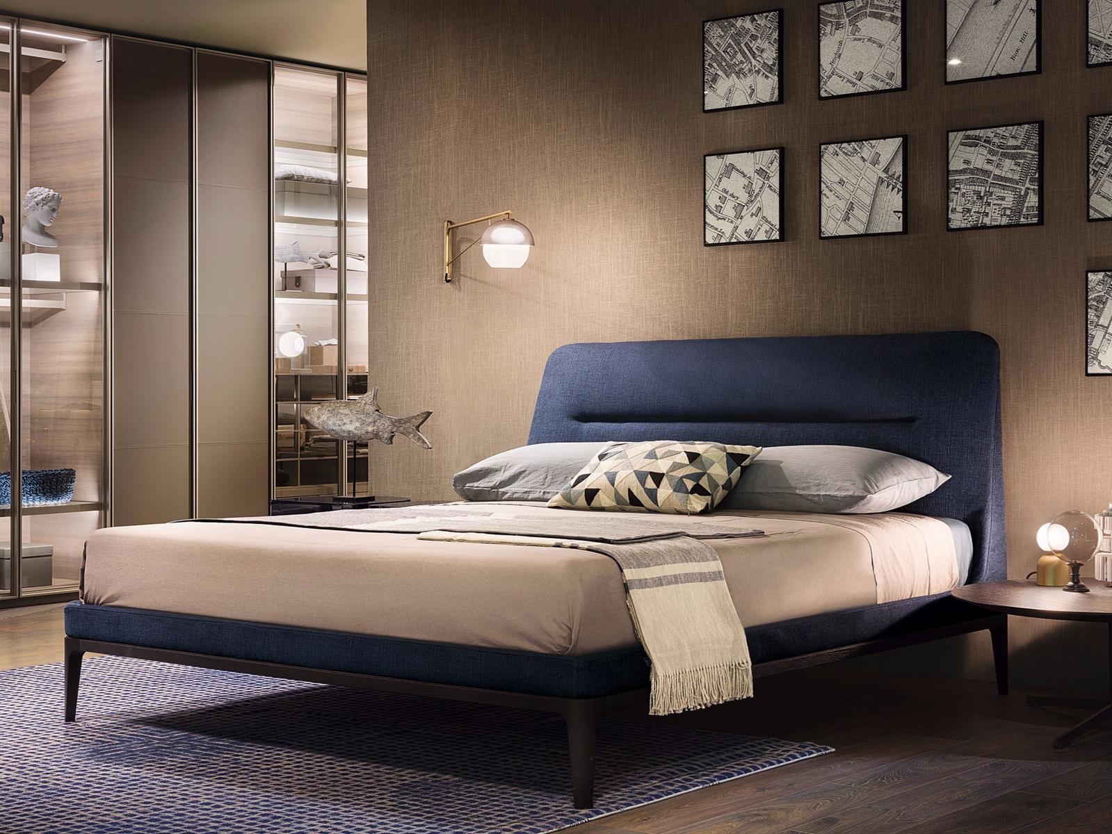 VICTORIANO Fabric double bed with upholstered headboard