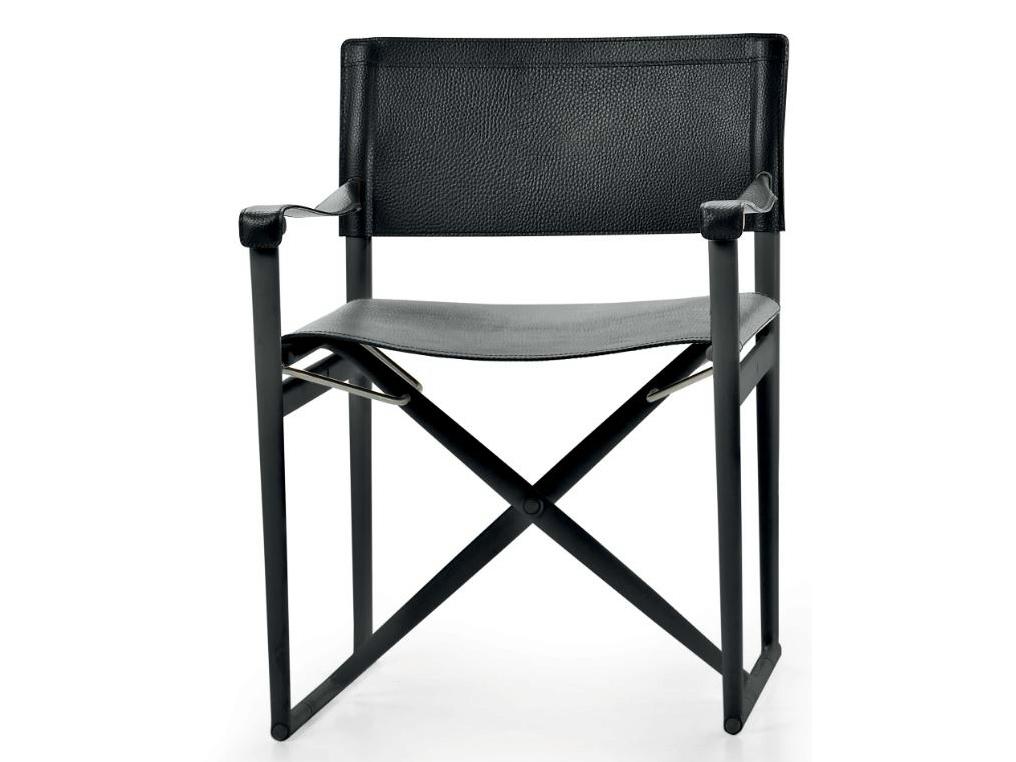 MIRTO INDOOR Folding tanned leather chair with armrests