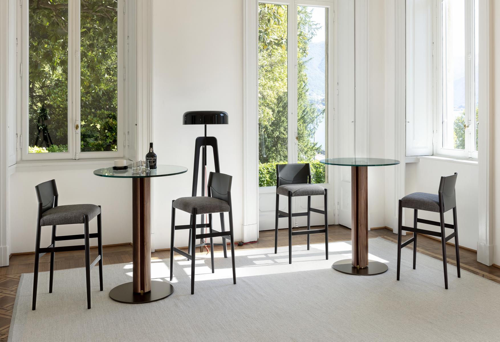 QUADRIFOGLIO BISTROT High table in canaletta walnut and glass top