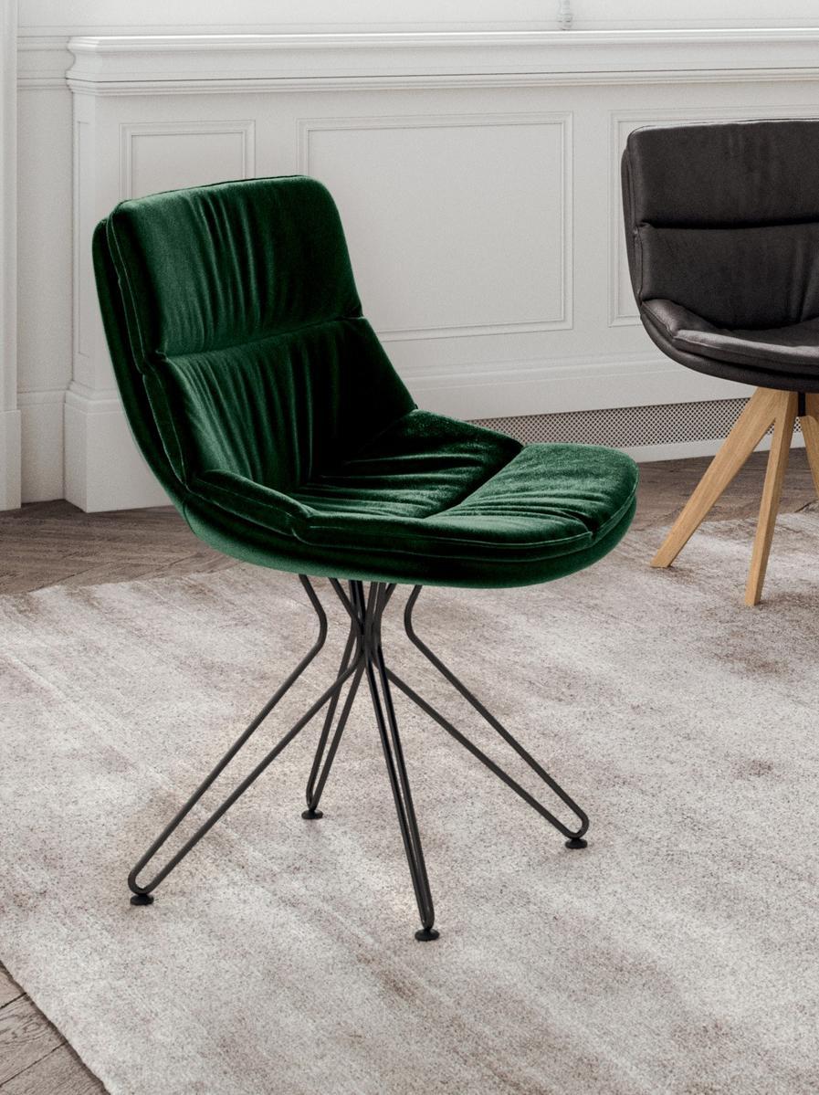 STELLA Upholstered trestle-based velvet chair