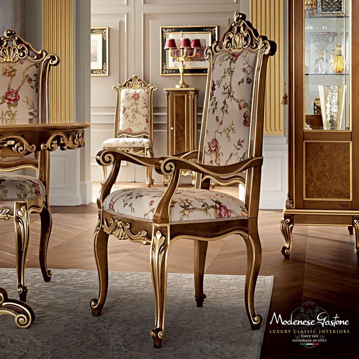 12502 Upholstered solid wood chair with armrests