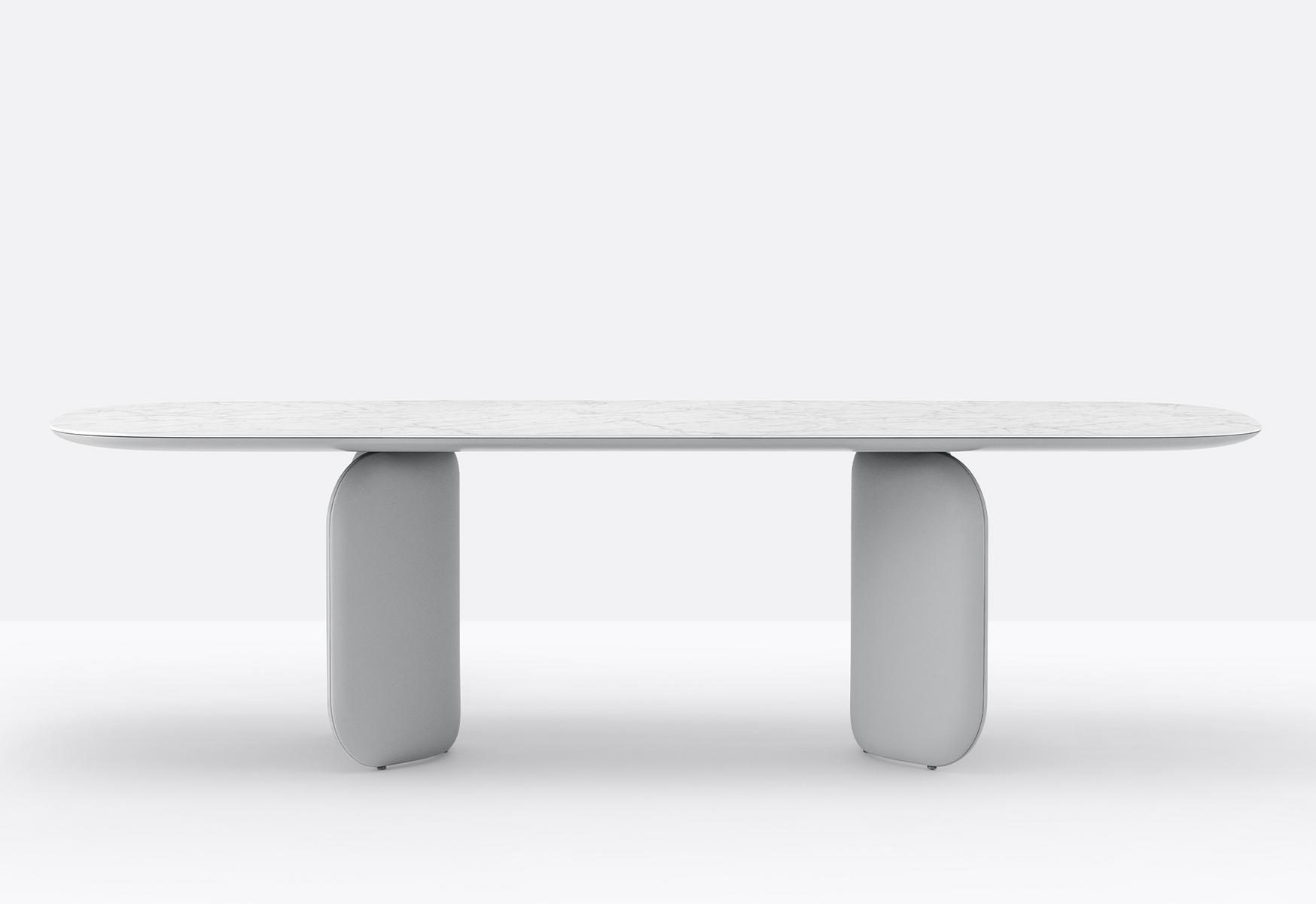 ELINOR ELN200/260/300X110 Rectangular marble table with leather-covered base