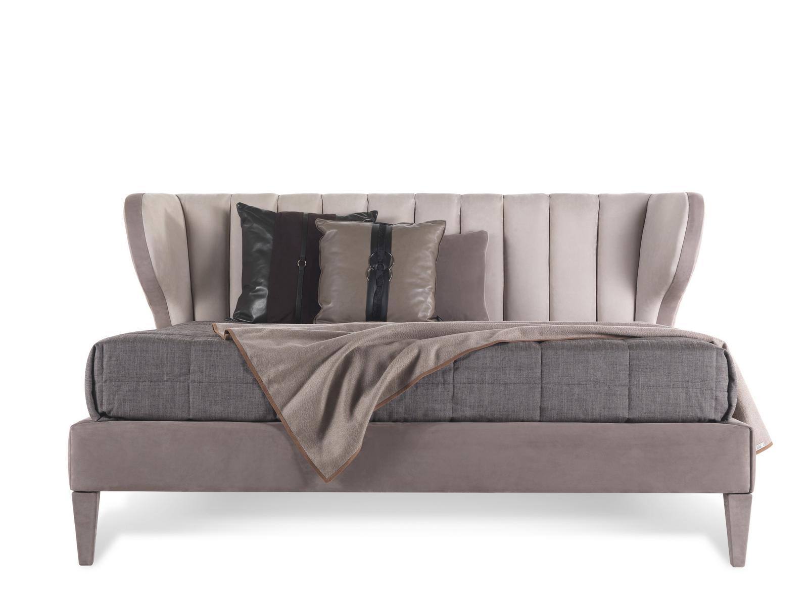 DUNLOP Leather king size bed with upholstered headboard
